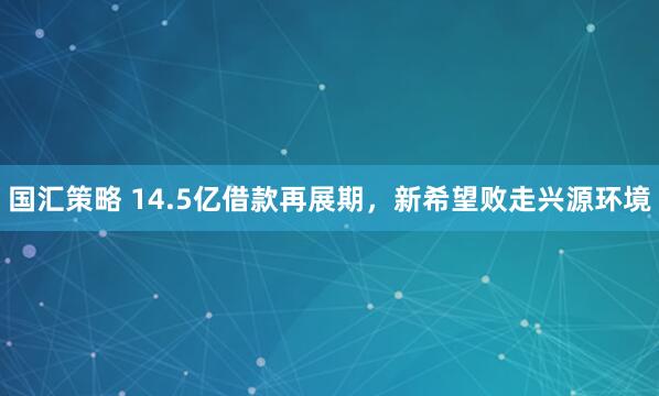国汇策略 14.5亿借款再展期，新希望败走兴源环境